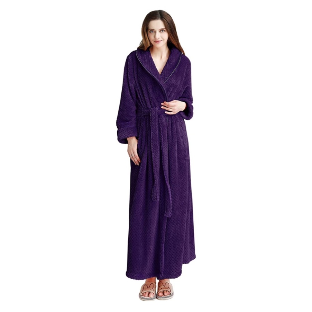 Purple Long Robe Soft Warm Fleece Plush Bathrobe